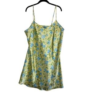 AVON Yellow Blue‎ Garden Floral Print Satin Slip Mini Dress Chemise Plus Size 1X